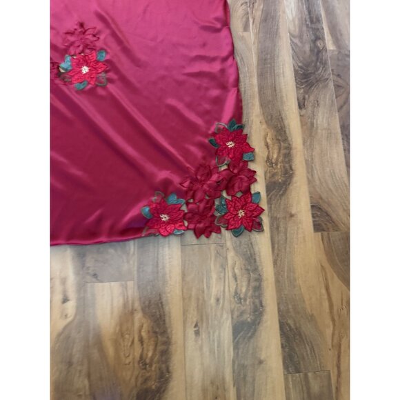 St.Nicholas Square Red Embroidered Tablecloth With Floral Poinsettia Design 120 - Picture 3 of 10